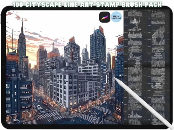 Download Procreate Skyline Cityscape Brush Stamps - Procreate Collection
