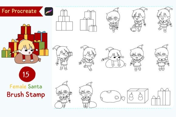 Download Procreate Brush Stamp Female Santa - Procreate Collection