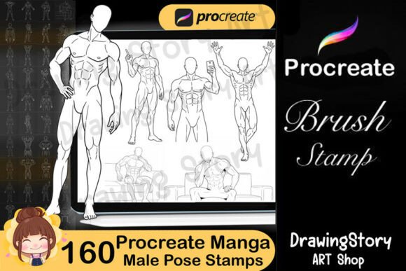 Download 160 Procreate Manga Male Pose Stamp - Procreate Collection
