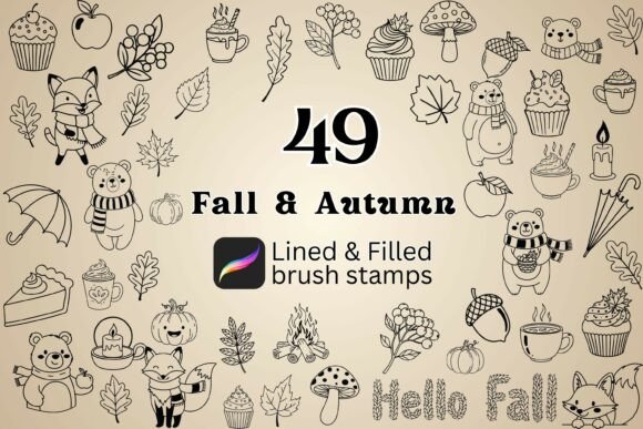 Download 49 Fall &amp; Autumn Procreate Brush Stamps - Procreate Collection