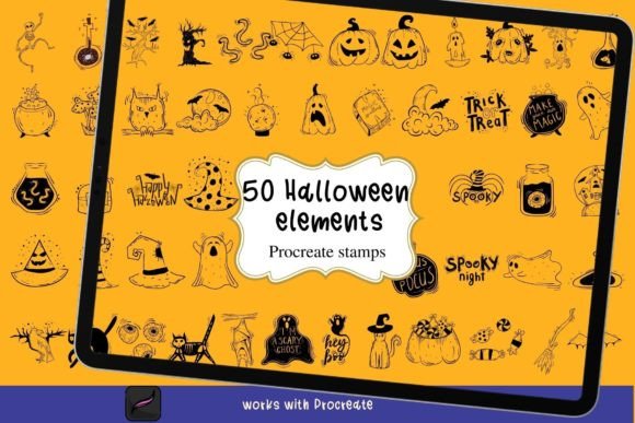Download 50 Halloween Procreate Stamps - Procreate Collection
