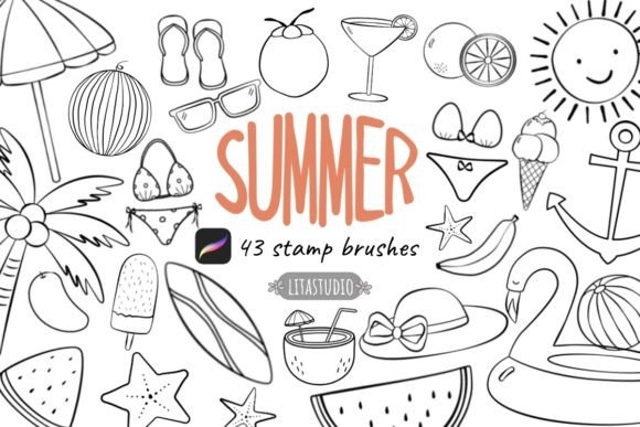 Download 43 Cute Summer Procreate Stamp Brushes - Procreate Collection
