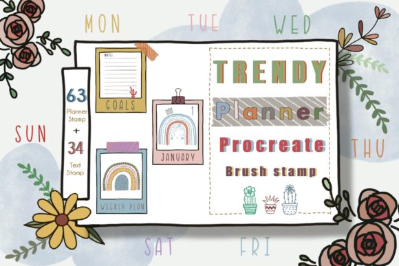 Download ProcreateBrushStamp63+34TrendyPlanner - Procreate Collection