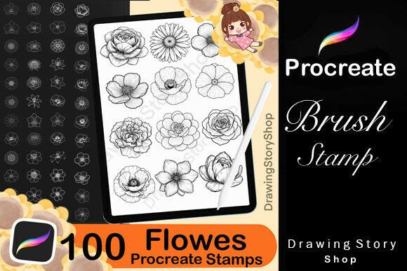 Download 100 Floral &amp; Botanical Procreate Stamps - Procreate Collection