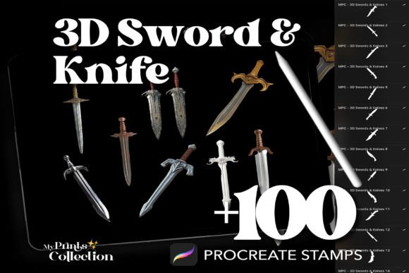 Download 100+ Procreate 3D Sword and Knife Stamps - Procreate Collection