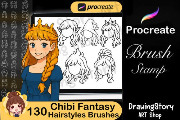 Download 130 Procreate Chibi Fantasy Hair Brushes - Procreate Collection
