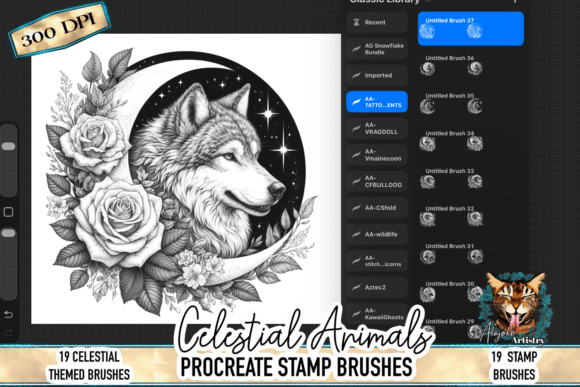 Download Celestial Wolf Procreate Stamp Brushes - Procreate Collection