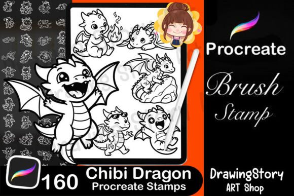 Download 160 Dragon Stamp Pack for Procreate - Procreate Collection