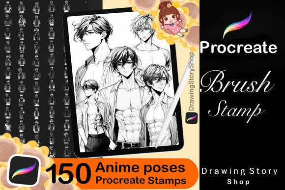 Download 150 Procreate Manga Anime Man Stamps - Procreate Collection