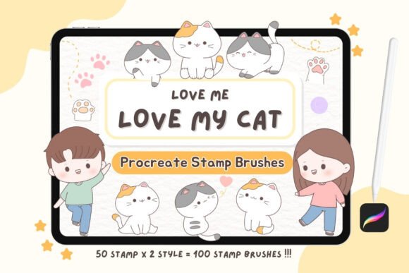 Download Love Me Love My Cat – Procreate Stamp - Procreate Collection