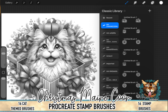 Download Christmas Maine Coon Procreate Brush Set - Procreate Collection