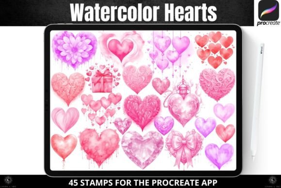 Download Procreate Watercolor Hearts Stamp Bundle - Procreate Collection