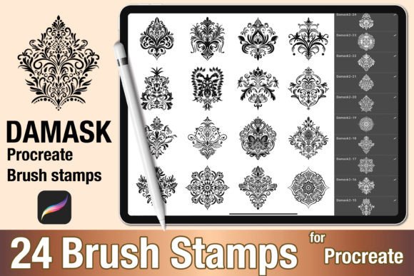 Download Procreate Brush Stamp Damask Motif 02 - Procreate Collection