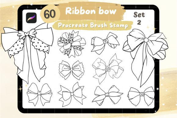 Download 60 Ribbon Bow Procreate Brush Stamp - Procreate Collection