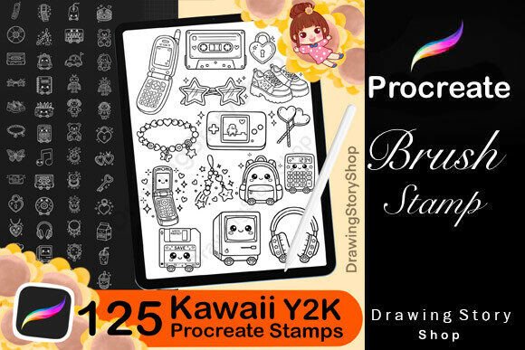Download 125 Kawaii Y2K Procreate Stamps - Procreate Collection