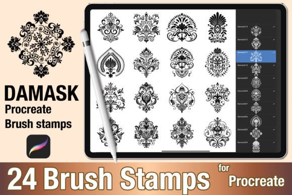 Download Procreate Brush Stamp Damask Motif 01 - Procreate Collection
