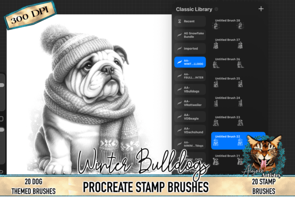 Download Winter Bulldog Procreate Stamp Brushes - Procreate Collection