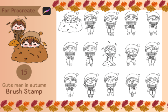 Download Procreate Brush Stamp Cute Man in Autumn - Procreate Collection