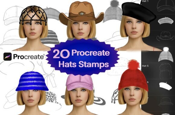 Download 20 Procreate Hats Stamps - Procreate Collection