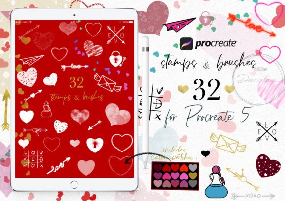 Download Wedding Hearts Procreate Stamp Brushes - Procreate Collection